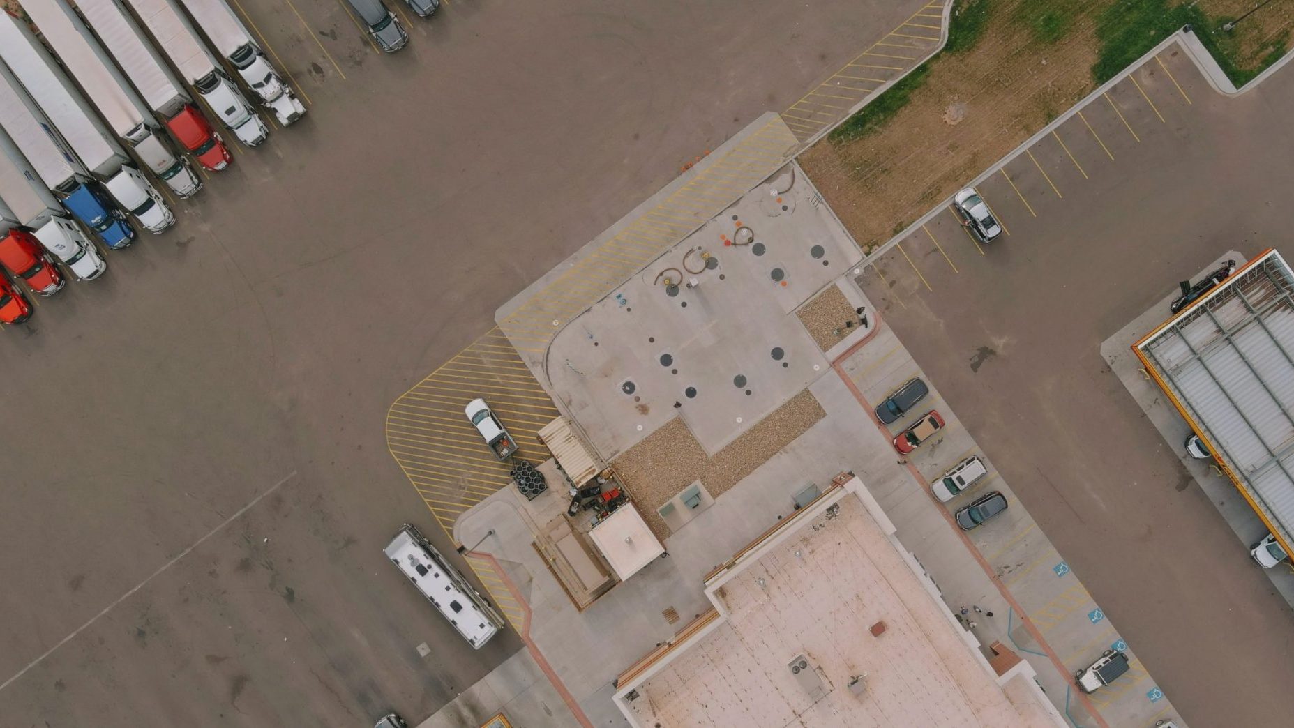 Aerial view of industrial building.